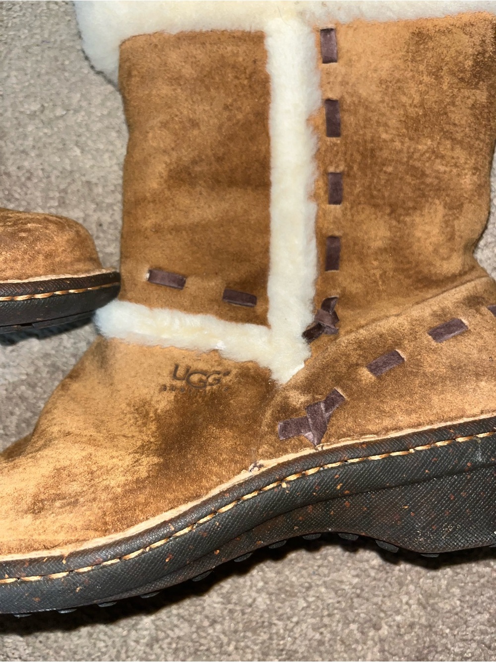 UGG Chestnut Suede Mid-Calf Shearling Lace-Up Boots